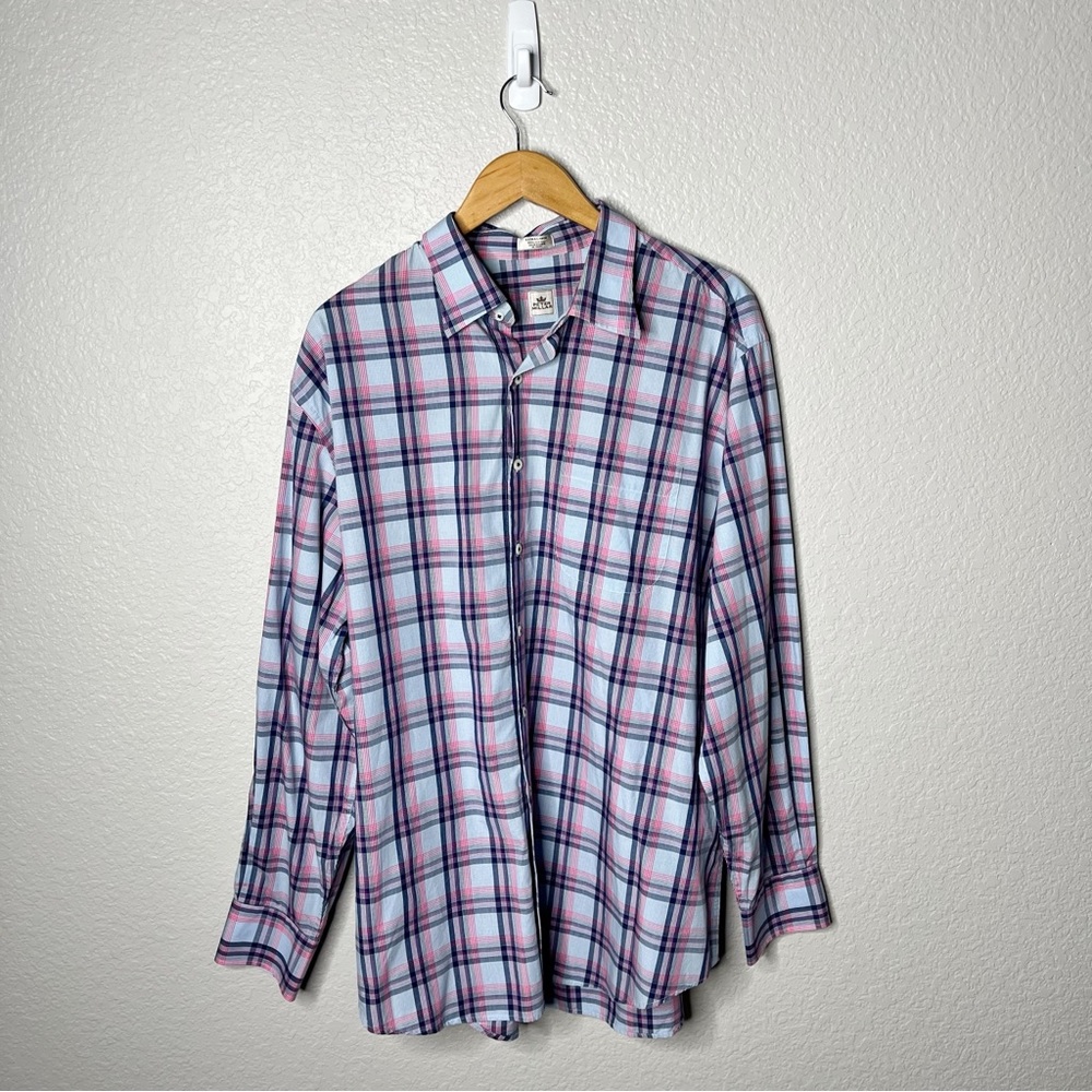 Peter Millar Crown Men's Regular Fit Multicolor Plaid Button Down Pink Blue‎ XL